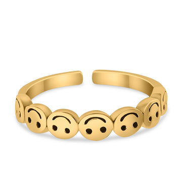 Smiley Face Toe Ring Yellow Tone Adjustable Band 925 Sterling Silver (4mm)